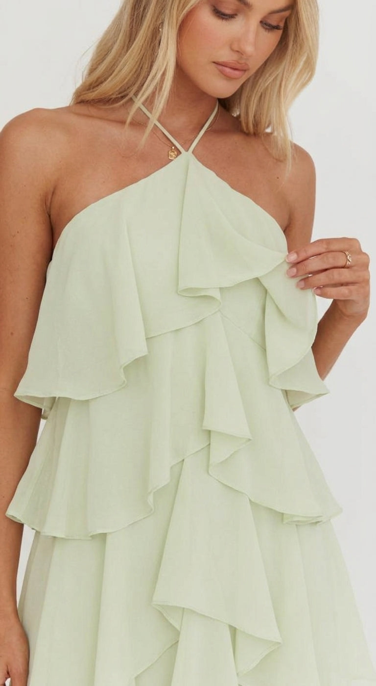 Emilia | Halterneck Maxi Dress – Floral Print with Ruffles and Tiers