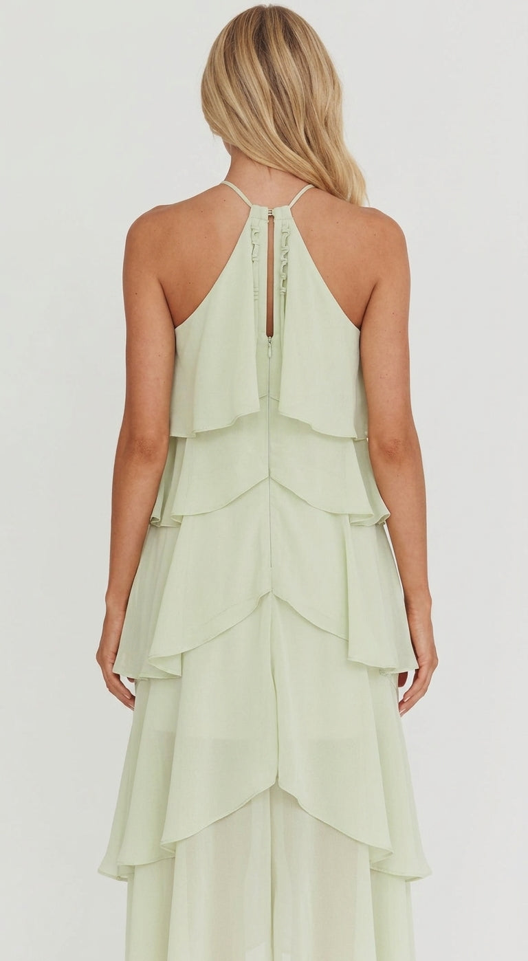 Emilia | Halterneck Maxi Dress – Floral Print with Ruffles and Tiers