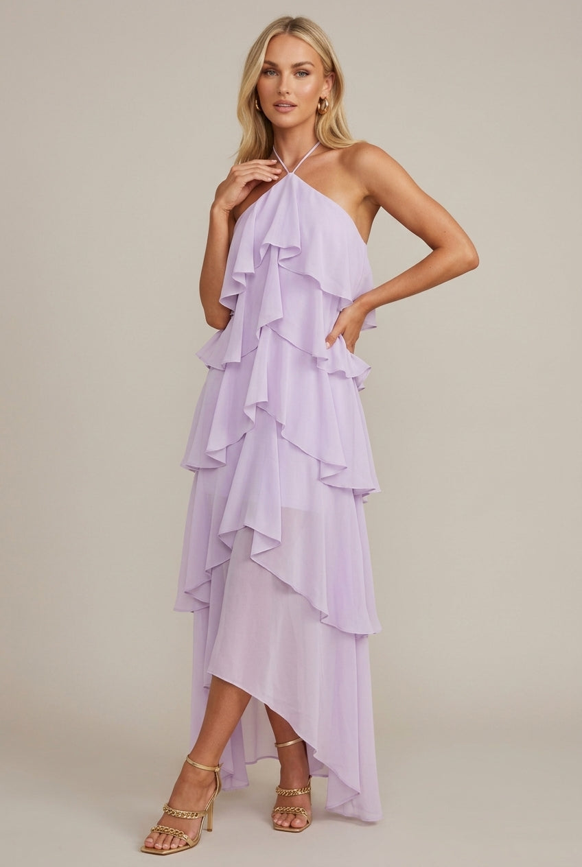 Emilia | Halterneck Maxi Dress – Floral Print with Ruffles and Tiers