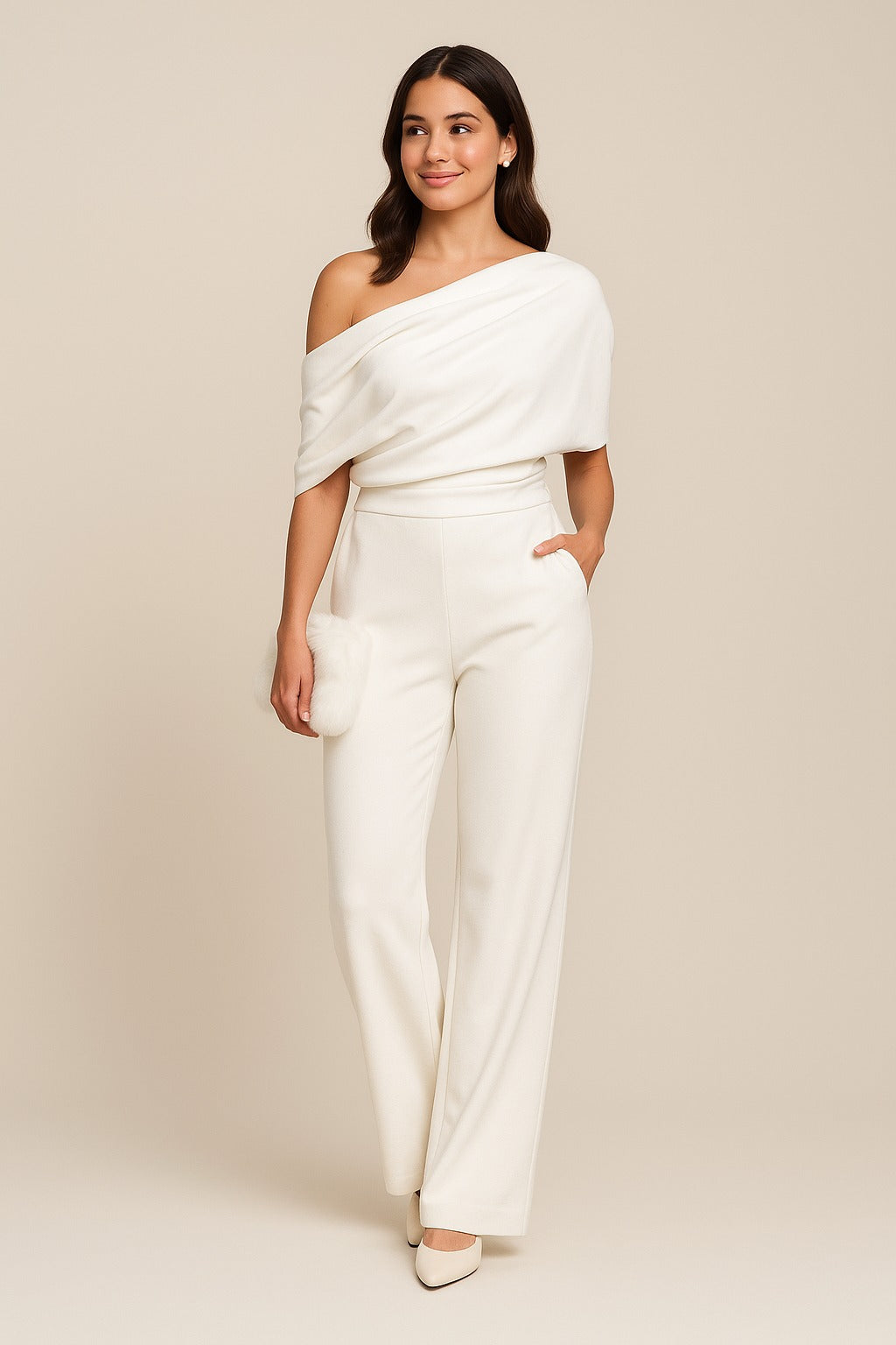 Sofia | Jumpsuit – One-Shoulder Draped Bodice Wide-Leg
