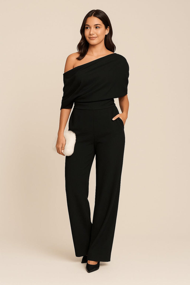 Sofia | Jumpsuit – One-Shoulder Draped Bodice Wide-Leg