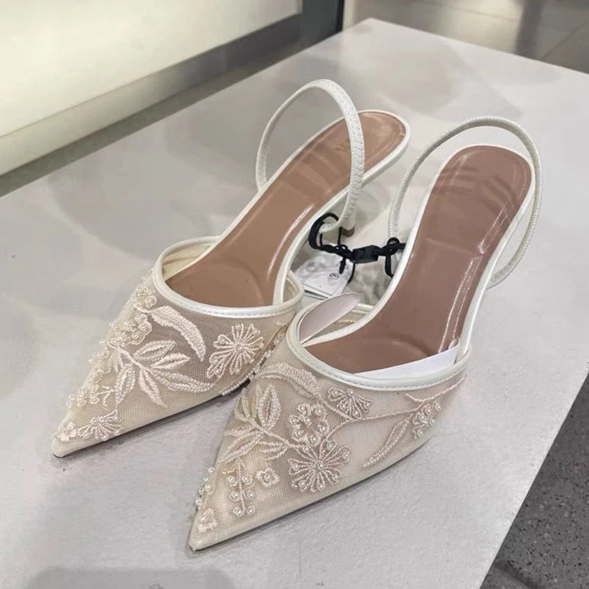 Eva | Kitten Heel Slingbacks – Pointed Toe with Mesh Detail