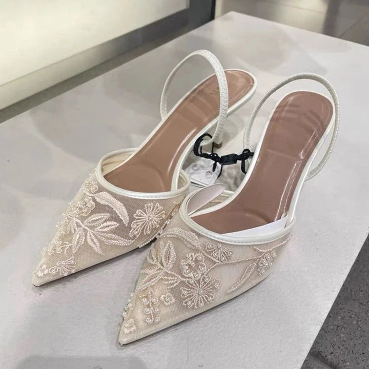 Eva | Kitten Heel Slingbacks – Pointed Toe with Mesh Detail