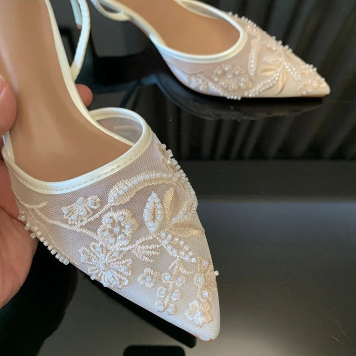 Eva | Kitten Heel Slingbacks – Pointed Toe with Mesh Detail