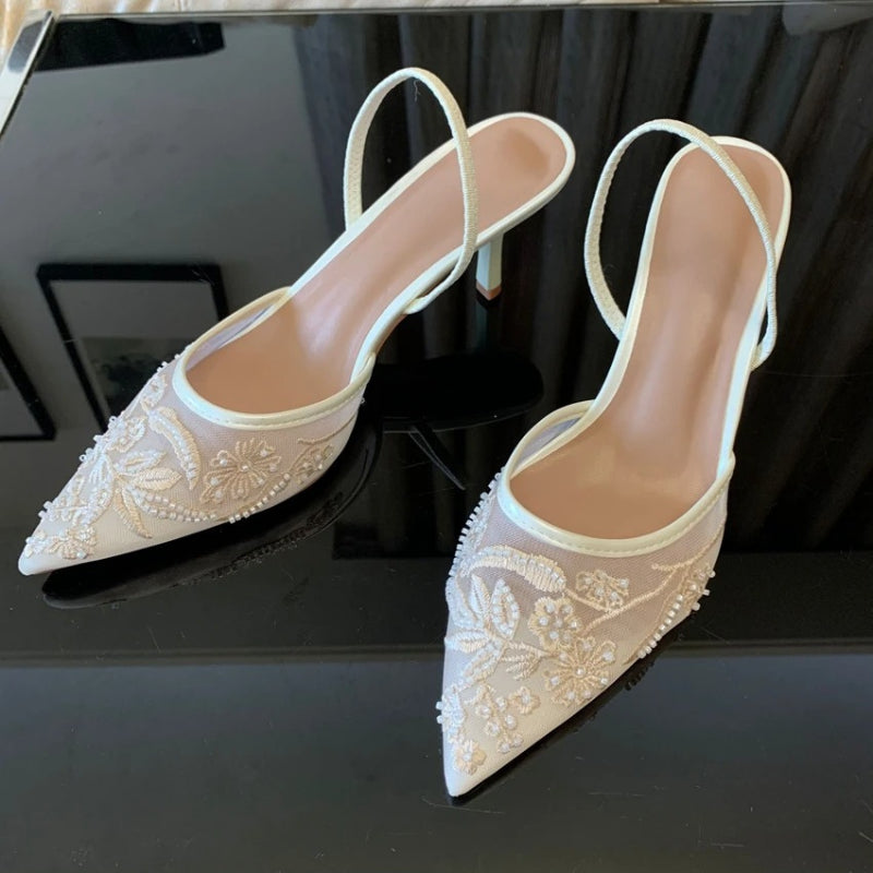 Eva | Kitten Heel Slingbacks – Pointed Toe with Mesh Detail