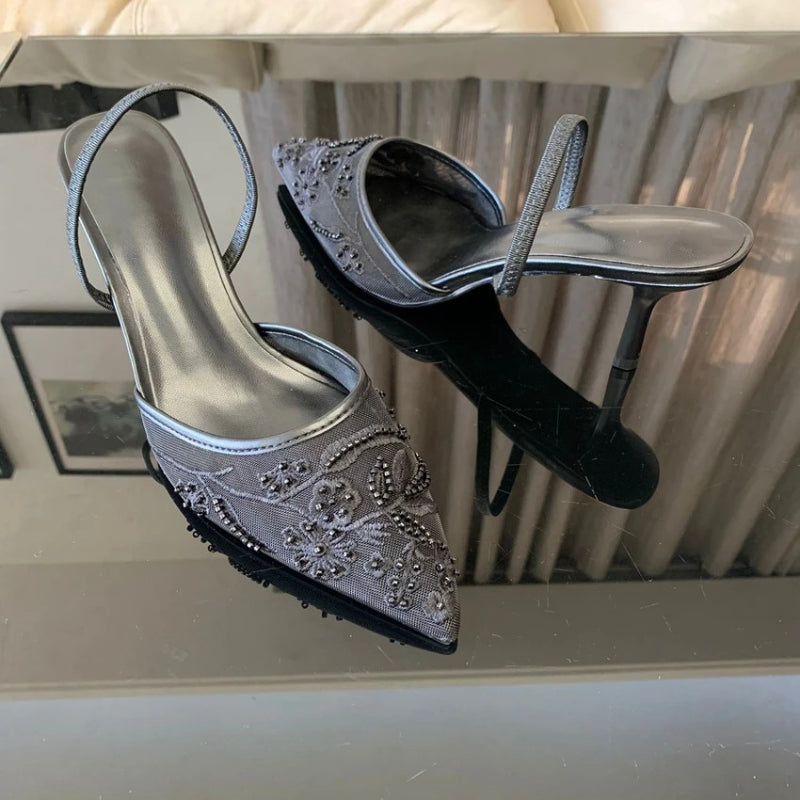 Eva | Kitten Heel Slingbacks – Pointed Toe with Mesh Detail