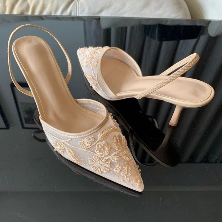 Eva | Kitten Heel Slingbacks – Pointed Toe with Mesh Detail