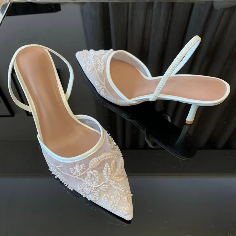 Eva | Kitten Heel Slingbacks – Pointed Toe with Mesh Detail