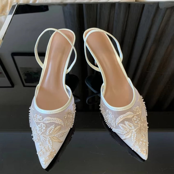 Eva | Kitten Heel Slingbacks – Pointed Toe with Mesh Detail