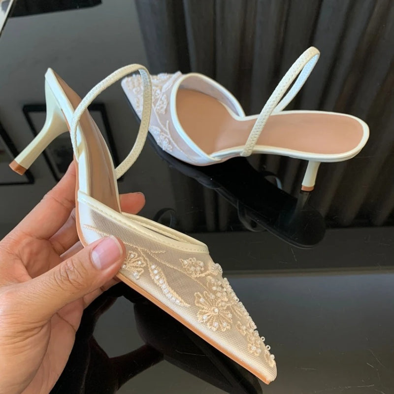 Eva | Kitten Heel Slingbacks – Pointed Toe with Mesh Detail