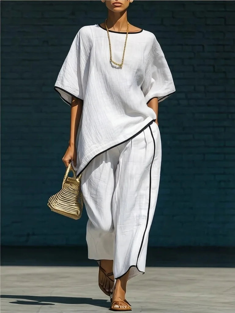 Sofia | Linen Cropped Pant Set – Casual Summer