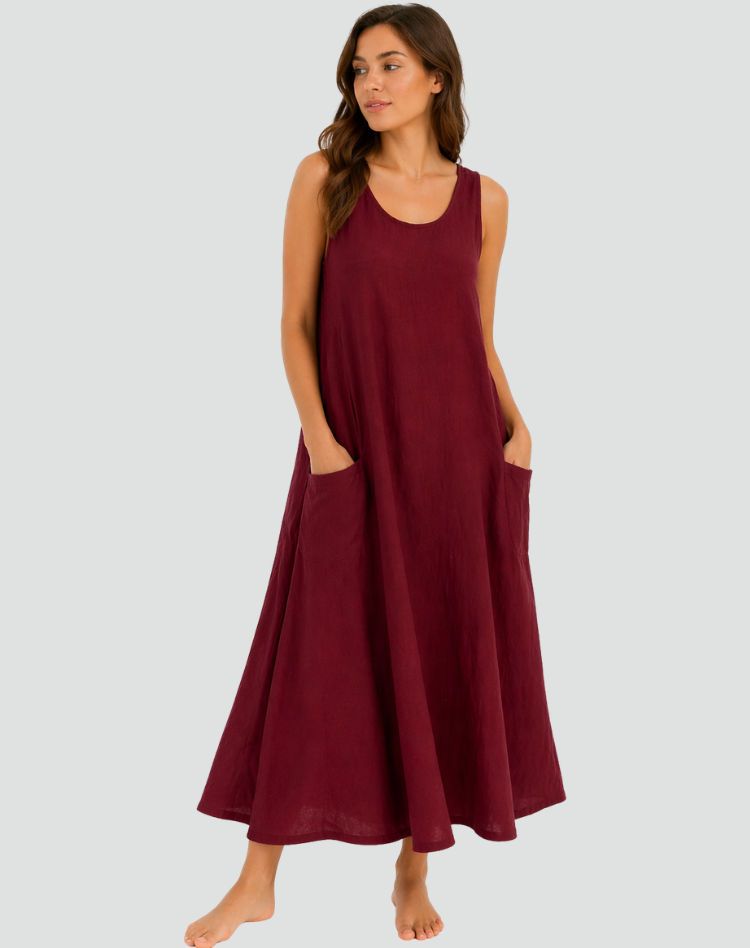 Colette | Linen Maxi Dress – Loose Fit with Pockets