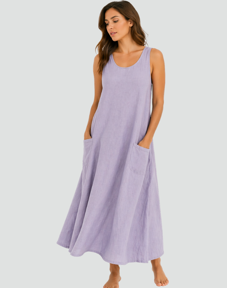 Colette | Linen Maxi Dress – Loose Fit with Pockets