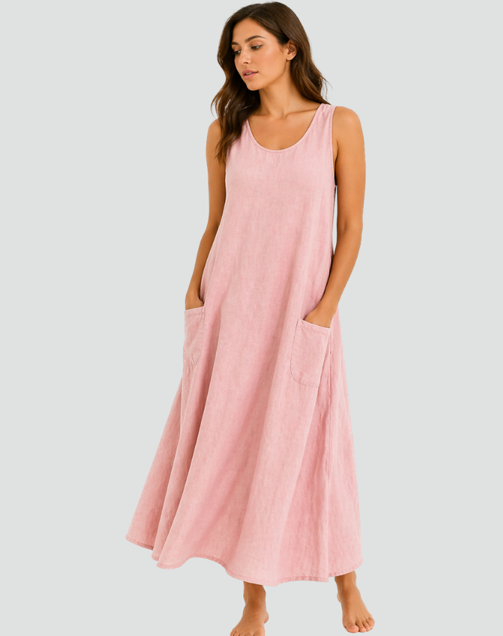 Colette | Linen Maxi Dress – Loose Fit with Pockets