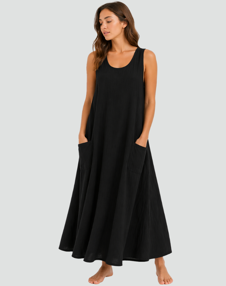 Colette | Linen Maxi Dress – Loose Fit with Pockets