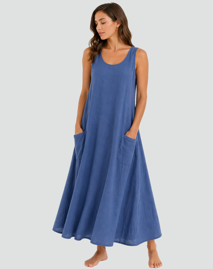 Colette | Linen Maxi Dress – Loose Fit with Pockets