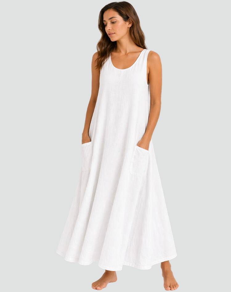 Colette | Linen Maxi Dress – Loose Fit with Pockets