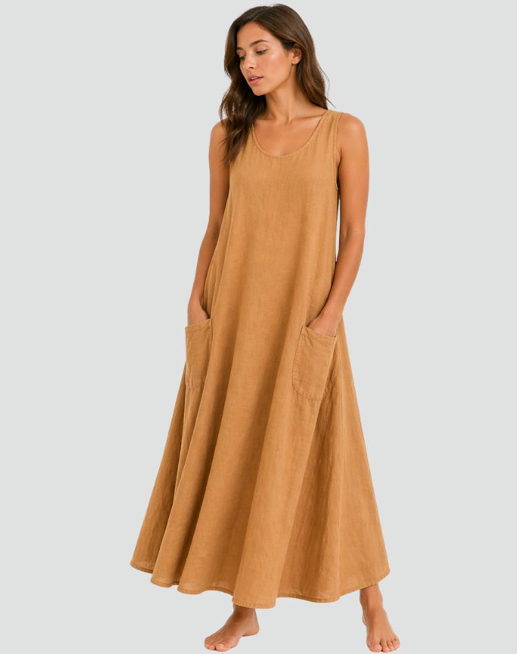 Colette | Linen Maxi Dress – Loose Fit with Pockets