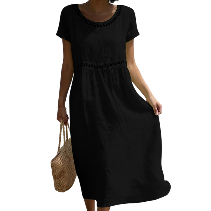 Emma | Linen Midi Dress – Lace Trim with A-Line Cut