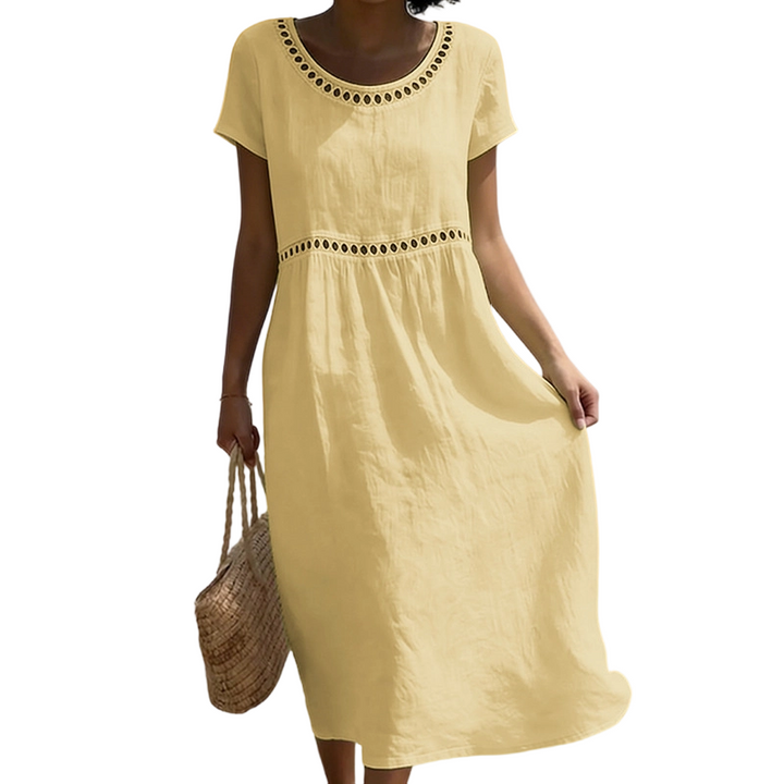 Emma | Linen Midi Dress – Lace Trim with A-Line Cut
