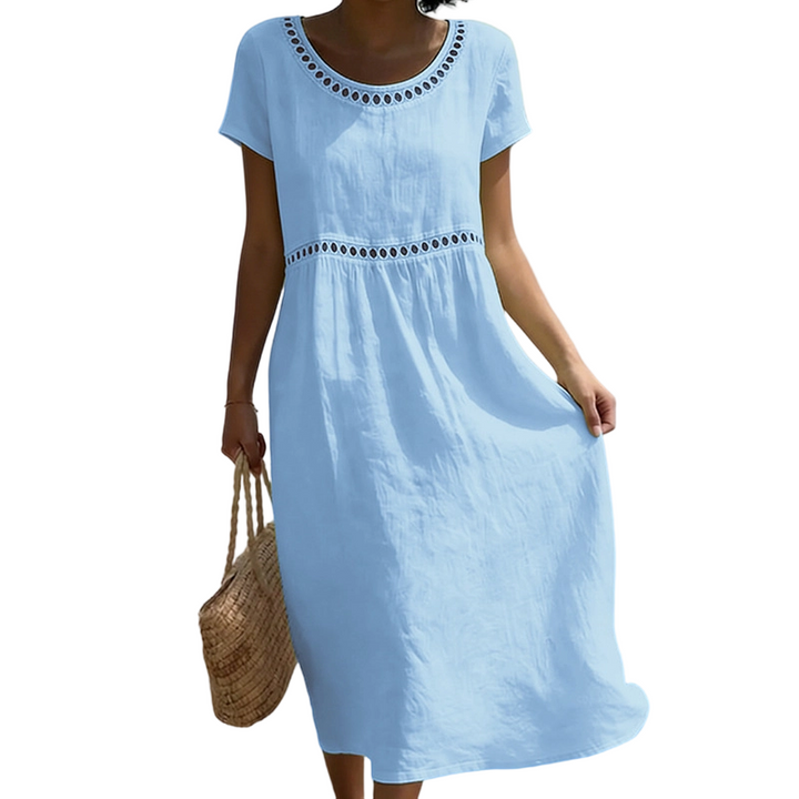 Emma | Linen Midi Dress – Lace Trim with A-Line Cut
