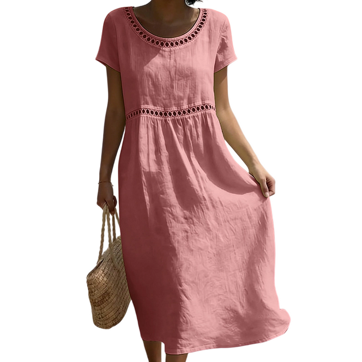 Emma | Linen Midi Dress – Lace Trim with A-Line Cut