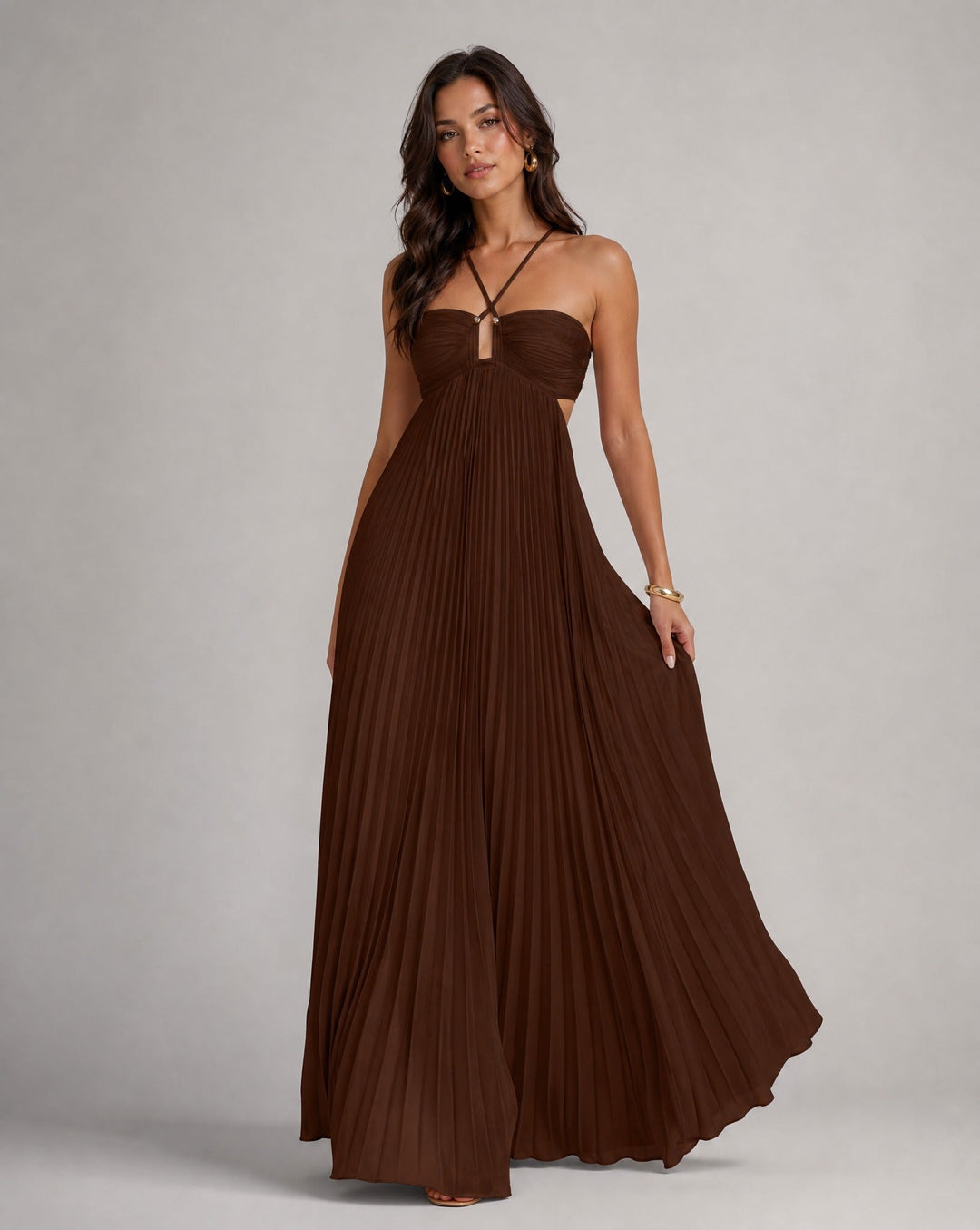 Willa | Maxi Dress – Pleated Halter Neck Open Back