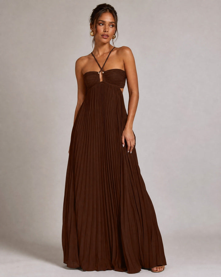 Willa | Maxi Dress – Pleated Halter Neck Open Back