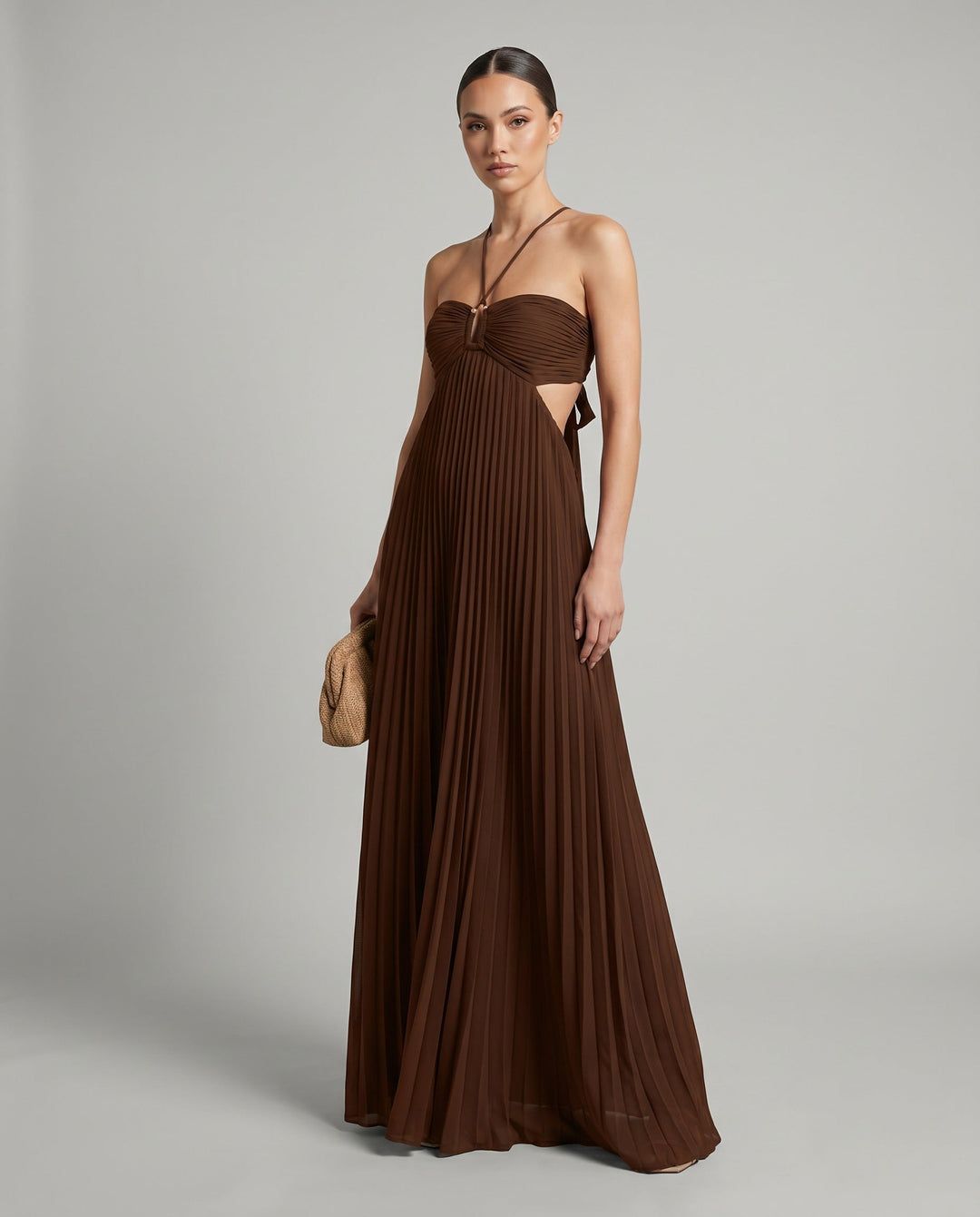 Willa | Maxi Dress – Pleated Halter Neck Open Back