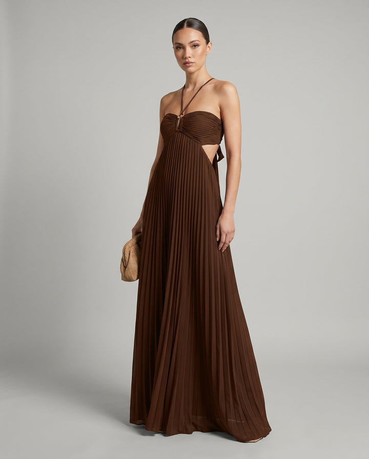 Willa | Maxi Dress – Pleated Halter Neck Open Back