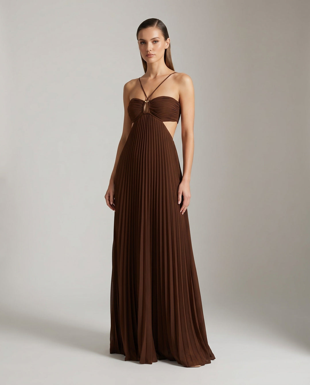 Willa | Maxi Dress – Pleated Halter Neck Open Back