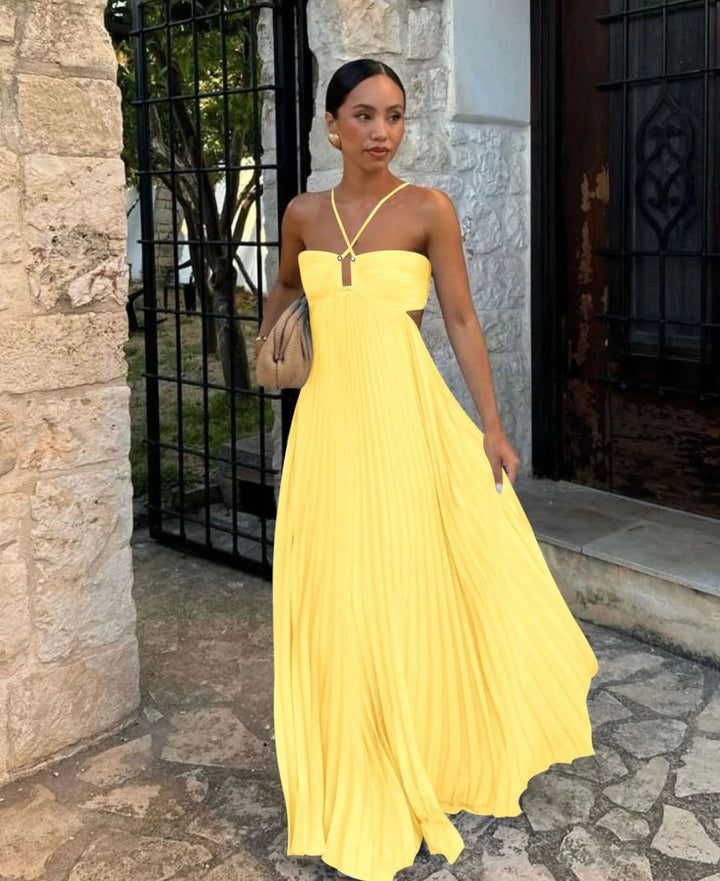 Willa | Maxi Dress – Pleated Halter Neck Open Back