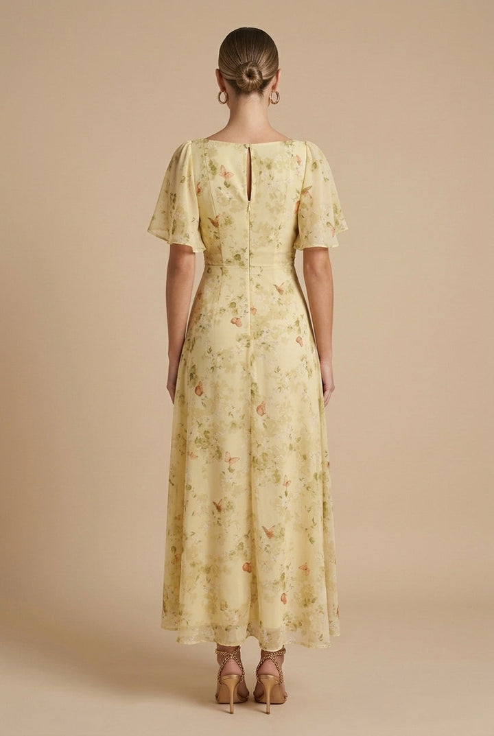 Eloise | Floral Maxi Dress – Square Neckline with Flounce Sleeves