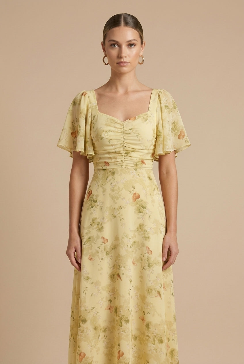 Eloise | Floral Maxi Dress – Square Neckline with Flounce Sleeves