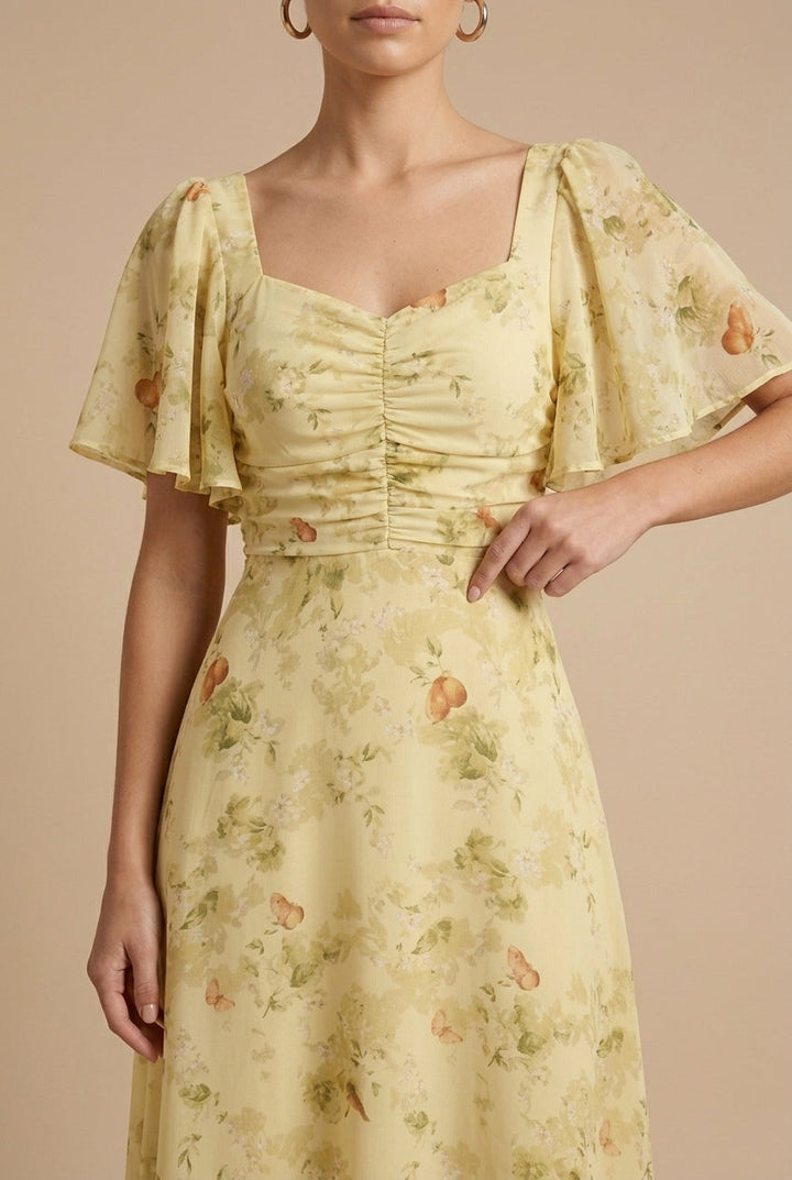 Eloise | Floral Maxi Dress – Square Neckline with Flounce Sleeves