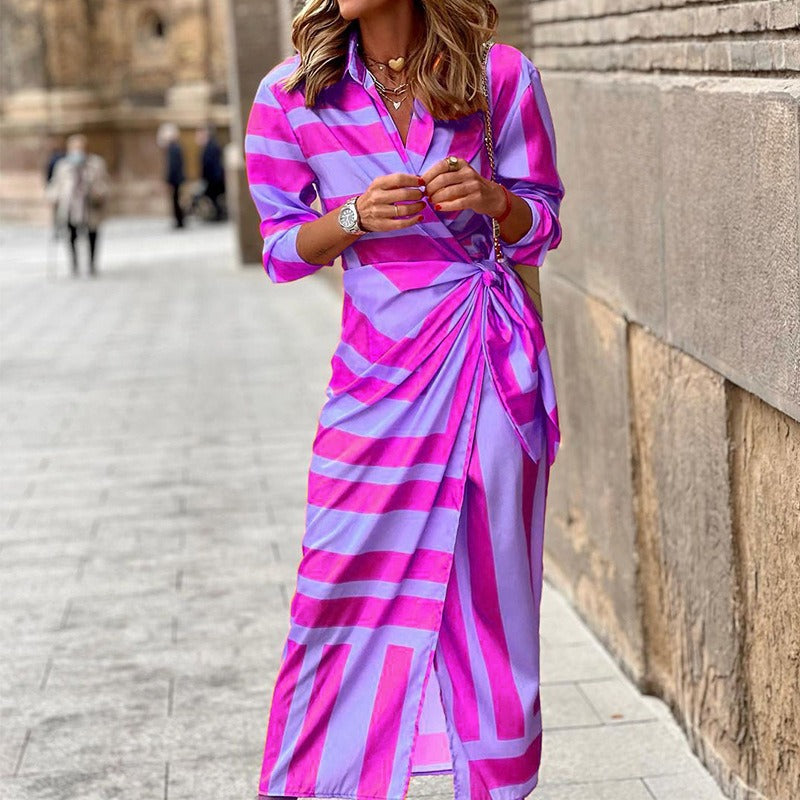 Vienna | Maxi Dress – Striped Collar Wrap Front