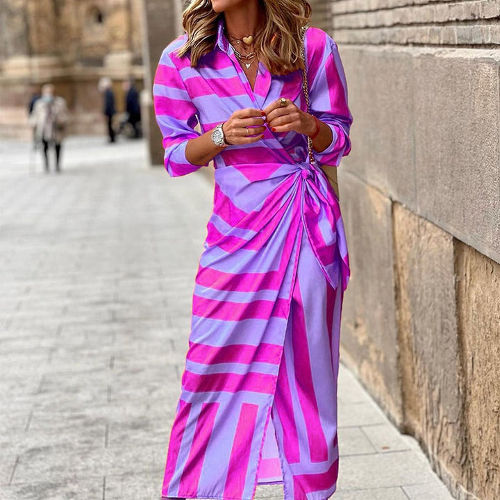 Vienna | Maxi Dress – Striped Collar Wrap Front