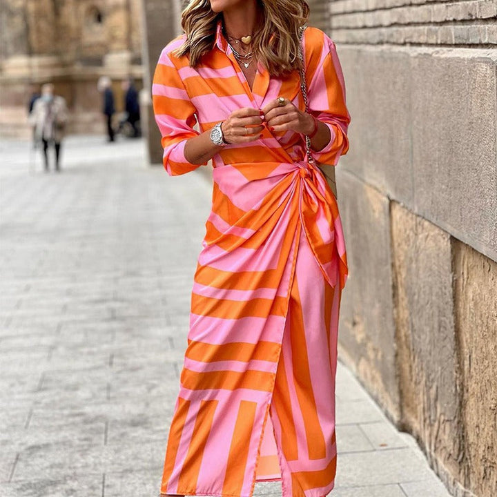 Vienna | Maxi Dress – Striped Collar Wrap Front