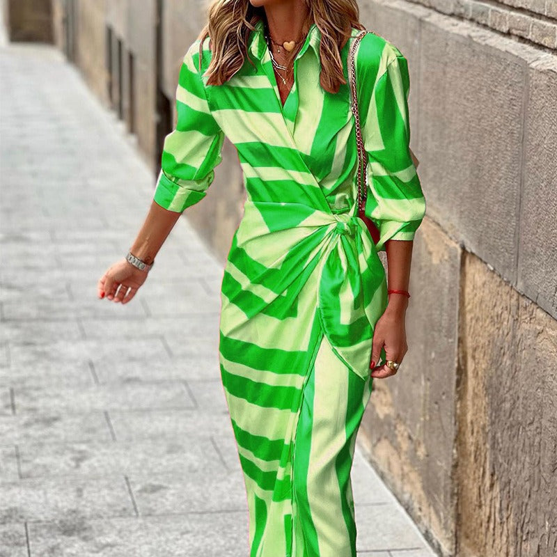 Vienna | Maxi Dress – Striped Collar Wrap Front