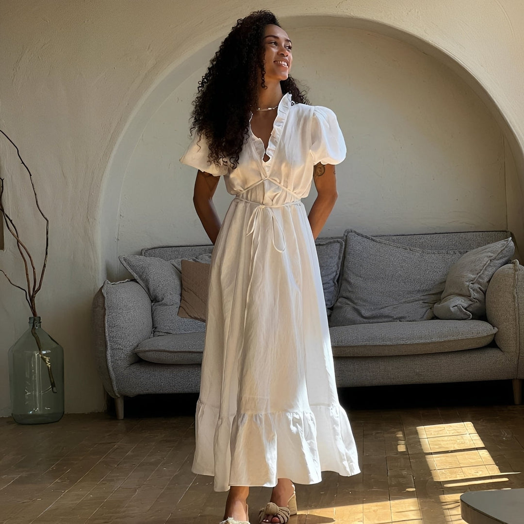 Livia | Romantic Summer Maxi Dress – Ruffled Collar and Puff Sleeves