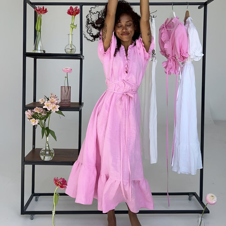 Livia | Romantic Summer Maxi Dress – Ruffled Collar and Puff Sleeves