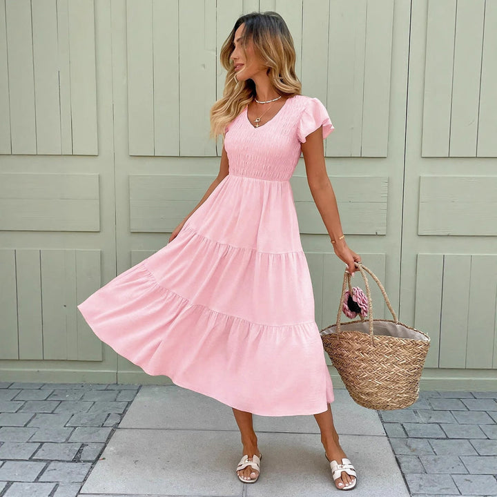 Sasha | Mid-Length Dress – Polished with Smocked Detail