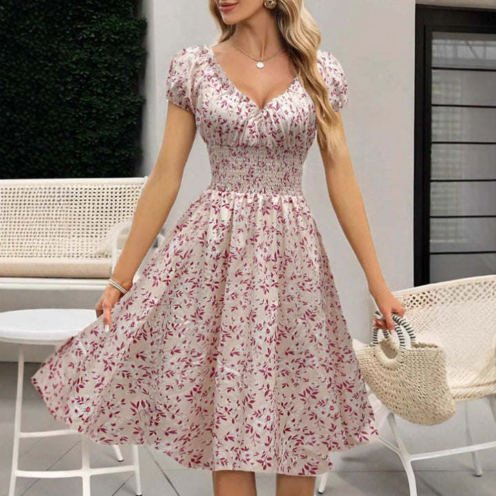 Nora | Midi Dress – Floral V-Neck Fit and Flare Bohemian