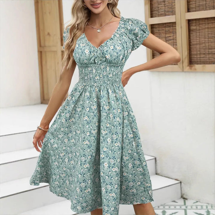 Nora | Midi Dress – Floral V-Neck Fit and Flare Bohemian