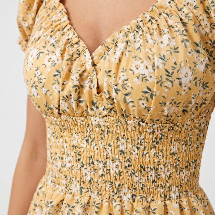 Nora | Midi Dress – Floral V-Neck Fit and Flare Bohemian