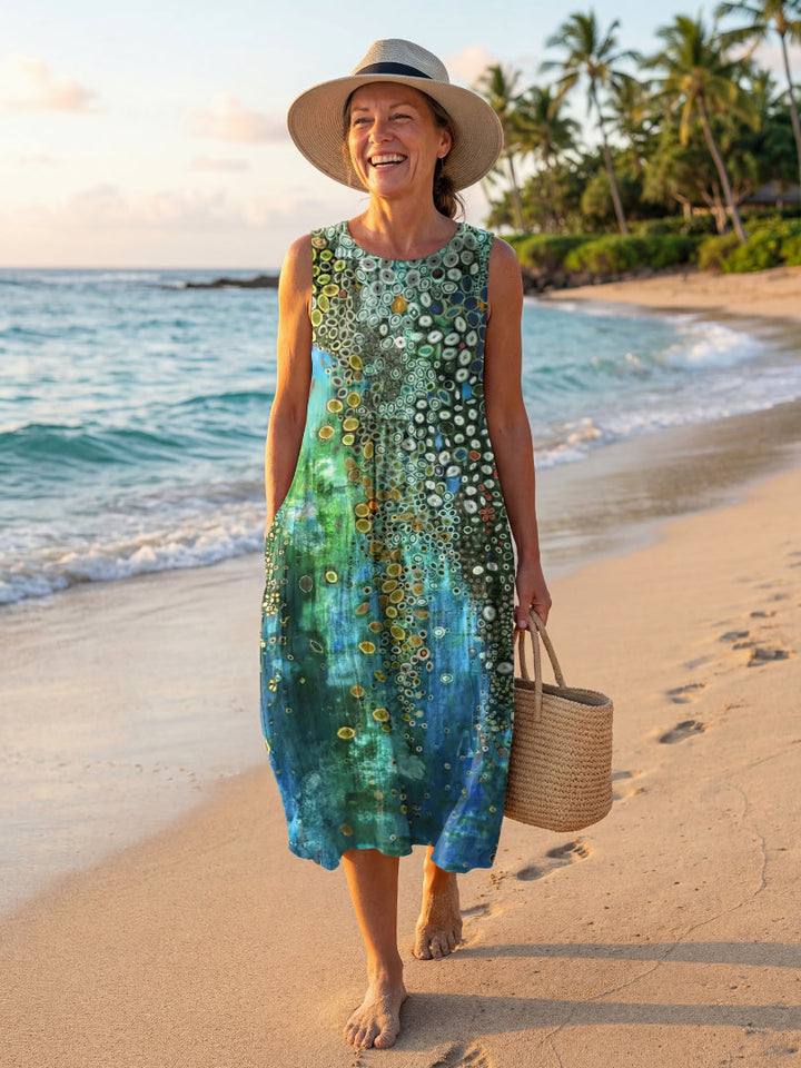 Sienna | Midi Dress – With Ocean Mosaic Print and Bright Colors