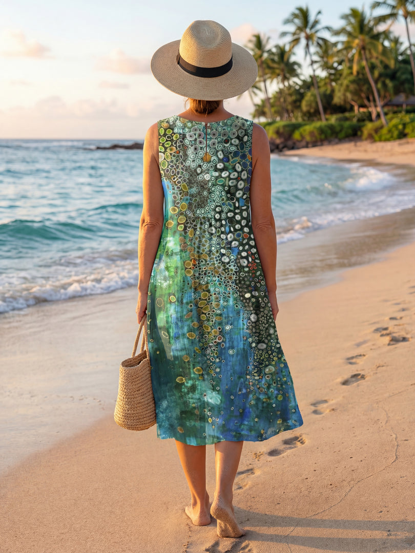 Sienna | Midi Dress – With Ocean Mosaic Print and Bright Colors