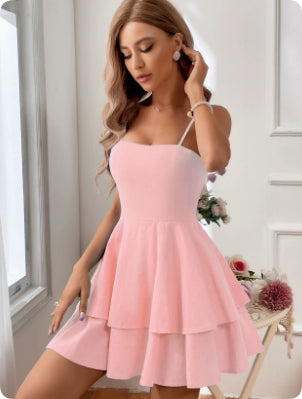 Romina | Mini Dress – Flounce Hem with Square Neck