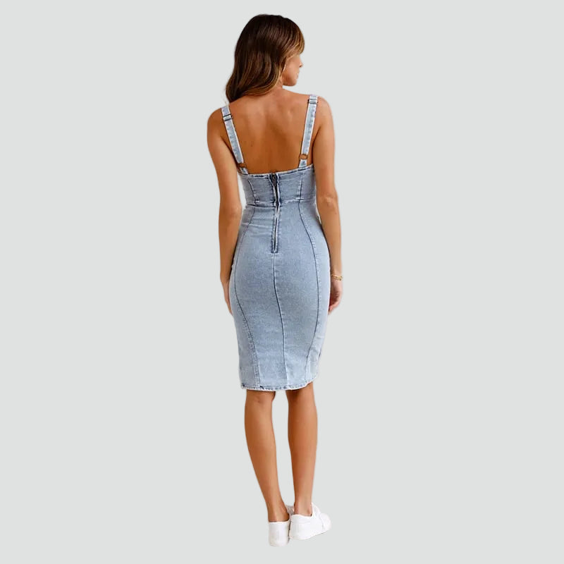 Lara | Modern Midi Denim Dress – With Corset Design and Leg Slit