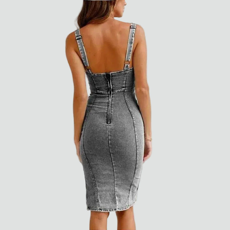 Lara | Modern Midi Denim Dress – With Corset Design and Leg Slit